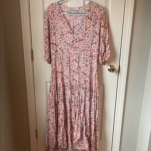 Petal & Pup Pink Floral Tiered Maxi Dress with V-Neck